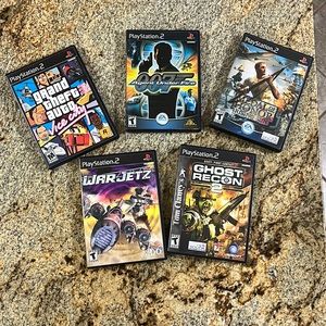 PS2 games Grand Theft, 007, Medal of Honor, War Jetz, Ghost Recon 2